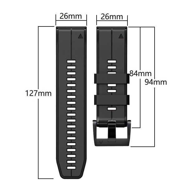 26mm Blød Silikonerem til Garmin Fenix 6X/Fenix7X/7X pro, COROS Sort