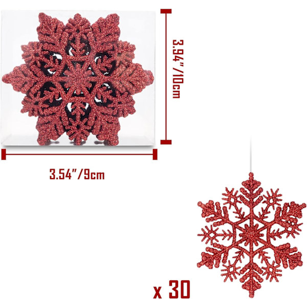 Plastjulsdekorationer med glittrande snöflingor för julgranen Red