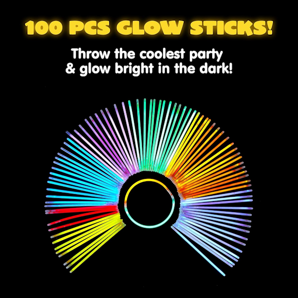 100 stk Glow Sticks Bulk 20cm Glowsticks, Glow Stick Armbånd Halskjeder, Glow in the Dark Tilbehør, Påske, Jul, Halloween