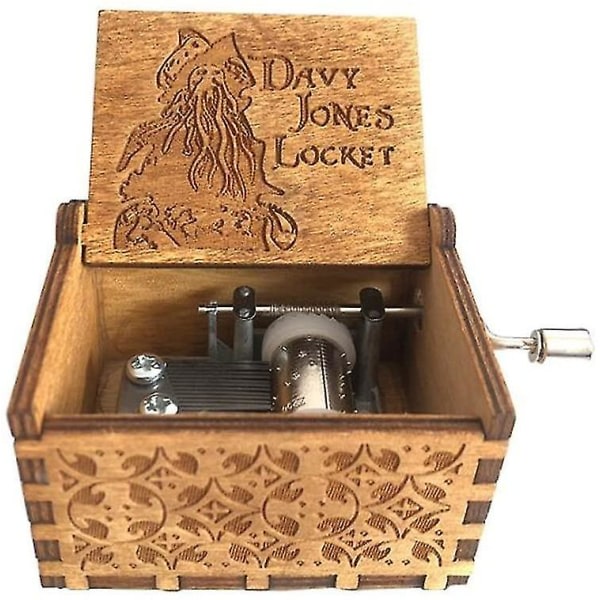 Wooden Crank Music Box Pirates Of The Caribbean Davy Jones Wooden Medallion, Motiv: Music Box