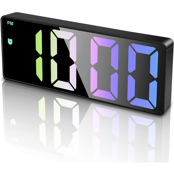 Digital väckarklocka, digital klocka med stor, färgstark LED-display