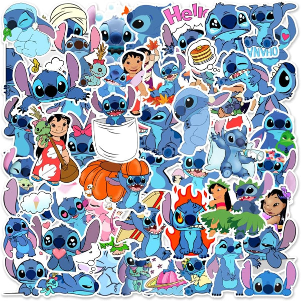 100 st Stitch Stickers, Lilo & Stitch Stickers för vattenflaskor, bärbar dator, tietokone, telefondekaler, present till barn och tonåringar