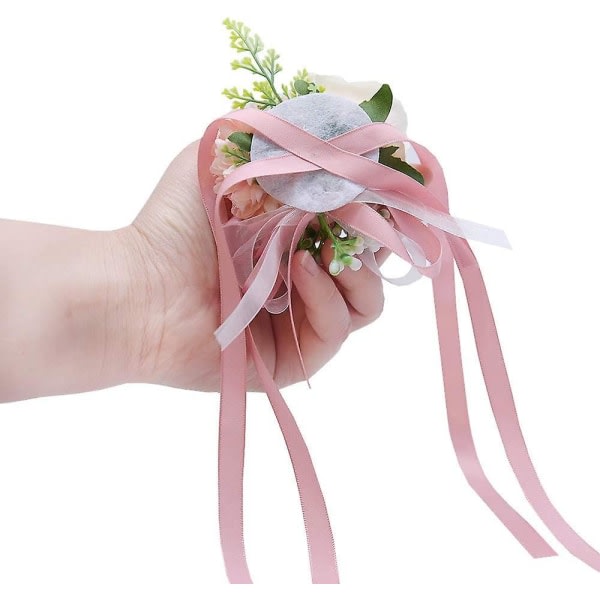 Ruusukukka- set Käsintehty keinotekoinen set morsian käsin kukka-miesten boutonniere hääjuhlakoristeisiin (vaaleanpunainen)