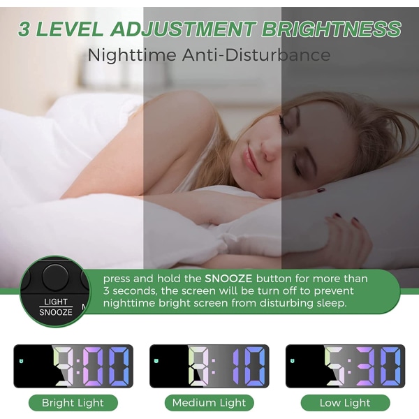 Digital alarm clock, digital clock with large, colorful LED display