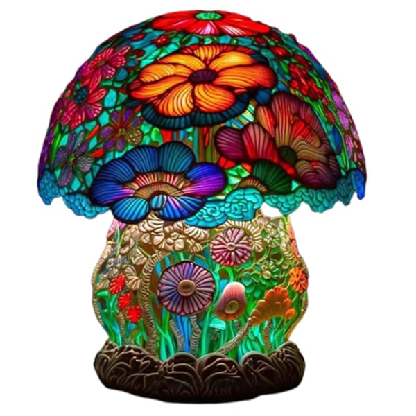 Malede glas svamp bordlamper bohemisk harpiks svamp bordlampe natlampe til hjemmet og kontoret Giant Foot Mushroom Table Lamp