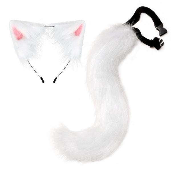 Halloween COS simulering rev plysj hale klær tilbehør dyr hale katt øre hår bue hodeplagg White