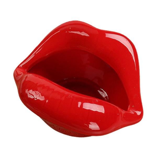 Söpö sarjakuva huulet muotoinen keraaminen tuhkakuppi Trendikäs Mouth Koti Mini poikaystävä lahja (väri: punainen)