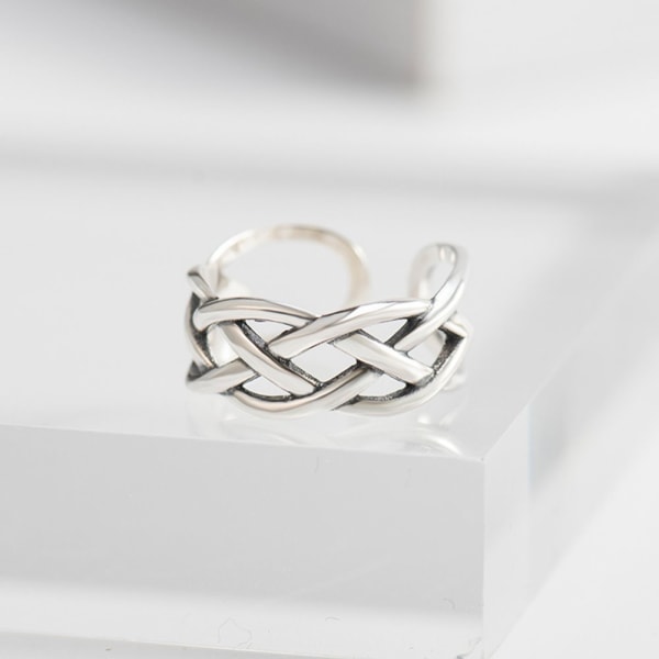 925 Sterling hopea säädettävä sormus Love Knot punottu vintage antiikkisormukset avoin nauha naisille tytöille miehille