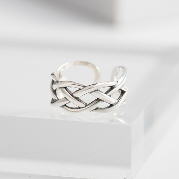 925 Sterling Sølv Justerbar Ring Kærlighedsknude Flettet Vintage Antikke Ringe Åbent Bånd til Kvinder Piger Mænd