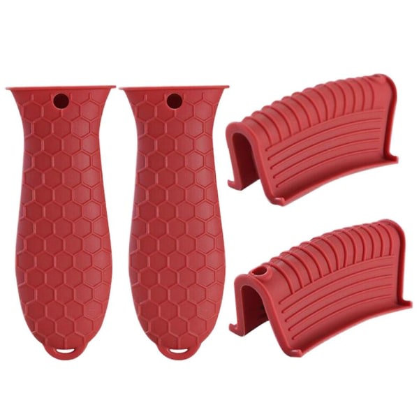 1 Set 4 Pcs Silicone Anti-scald Pot Holder Anti-scald Pot Handle Cover (14.3X5CM, Red)