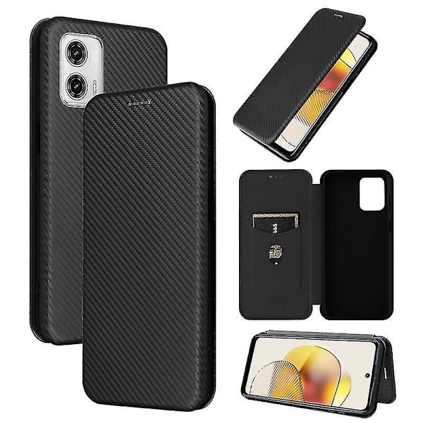 Yhteensopiva Motorola Moto G73 5g -kotelon kanssa hiilikuitu Folio Flip -suojakotelossa Black