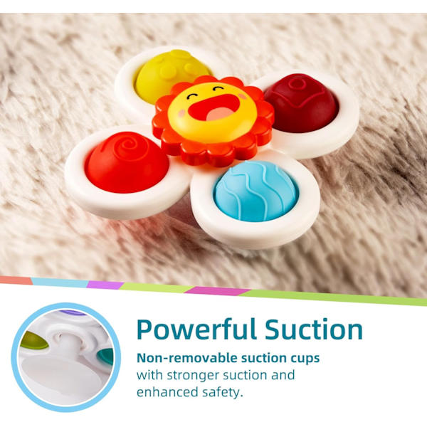 Sterk sugekopp Fidget Spinnerz Sansestimulerende badeleker for baby 6 12 18 måneder Flybil, bilreise, bord- og vindusleker