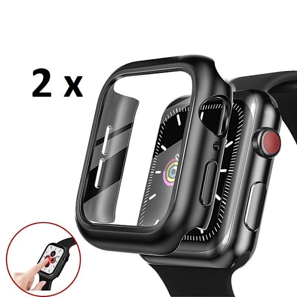 2-pak Full-covering Shell til Apple Watch 4/5/6/SE glas 44mm SVAR Sort Black Black