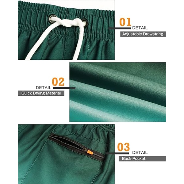Baddräkter för män, simshorts, badbyxor för män, snabbtorkande strandshorts, surfshorts med meshfoder Green