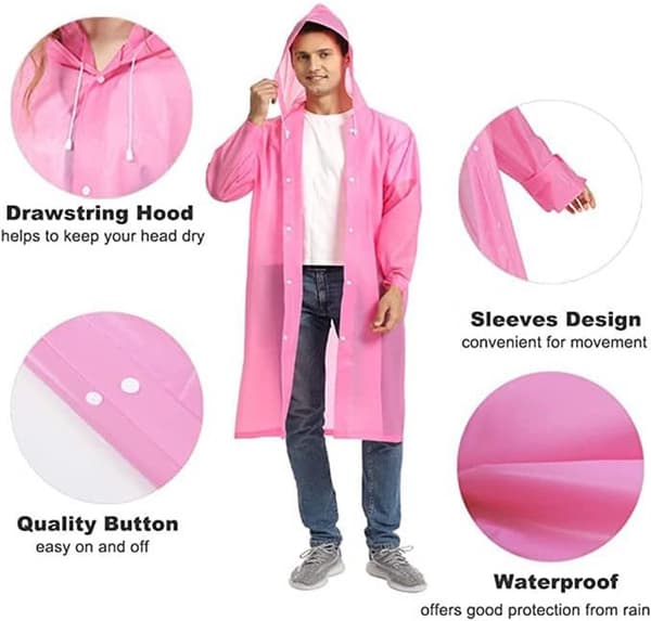 Vandtæt regnjakke til voksne - Grå - Sæt med 2 - Bærbart kompakt design Grijs One size
