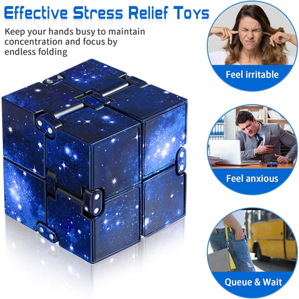 2 stk. Infinity Cube Infinite Fidget Toys Mini Cube Puzzles Cube Finger Fidget Toy for Stress og Angst Relief Relaxing Toy (Blå Stjernehimmel)