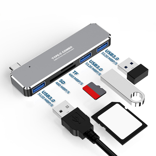 Ekspansjonsdokkingstasjon 5 i 1 hurtigoverføring av aluminiumslegering Type-c Hub til HDMI-kompatibel Tf/sd-kort dockingstasjon for hjemmet