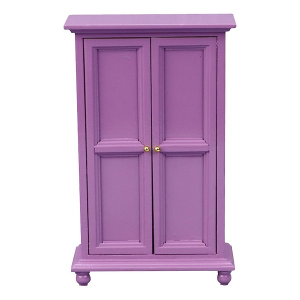 Simuleringsdukke Garderobe Dekorativ Liten Garderobe Dukkehusdekorasjon（15.5X9.3X4CM，Lilla）