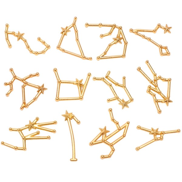 poser/24 stk. Resin halskæde Stjernetegn halskæde Horoskop vedhæng Stjernetegn Stjernetegn Charms Resin dekoration (2X2cm, guld)