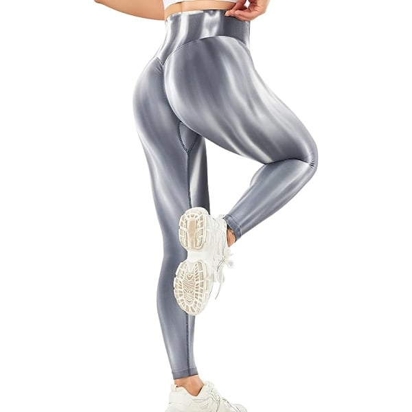 Hög midja yoga byxor Aurora tryckt löpning tränings leggings grå Grey L