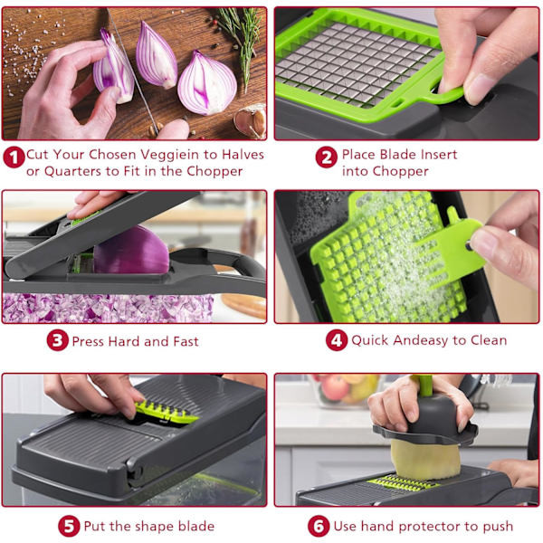 Vegetabilskhakker, Pro Løghakker, Multifunktionel 13 i 1 Madhakker, Køkken Grøntsagsskiver Dicer Cutter, Veggiehakker Med 8 Blade