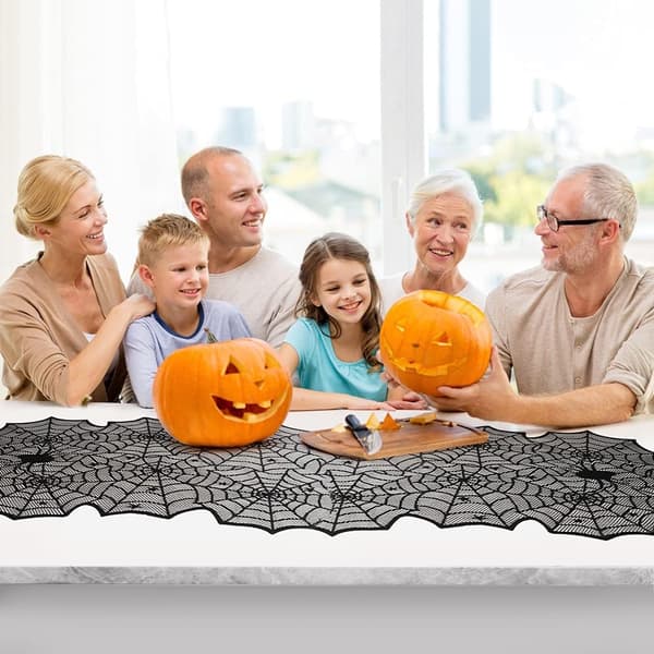 Halloween Duk Svart Spets Spindelväv Design För Festmiddagsdekorationer 33x183cm