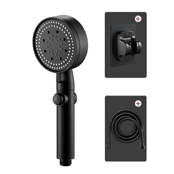 Multifunktionellt Högtryck Duschmunstycke 5 Lägen, Handhållet med På/Av-knapp Svart Black With Base