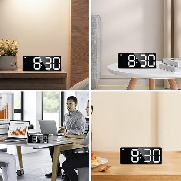 Modern LED Spegel Digital Väckarklocka med Temperaturvisning för Sovrum och Vardagsrum Svart