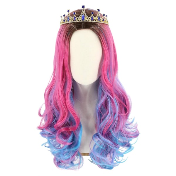 Wekity Audrey peruk och krona för barn flickor lång vågig rosa blå peruk, wz-1251 (FMY)