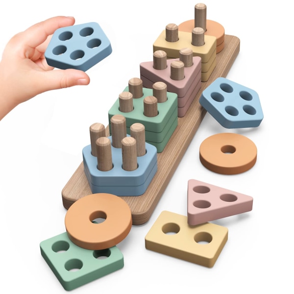 Montessori-legetøjsgaver - træsortering af stablelegetøj, lærende byggeklodser til førskolebørn, pædagogisk aktivitet spilferier, fødselsdagsgaver