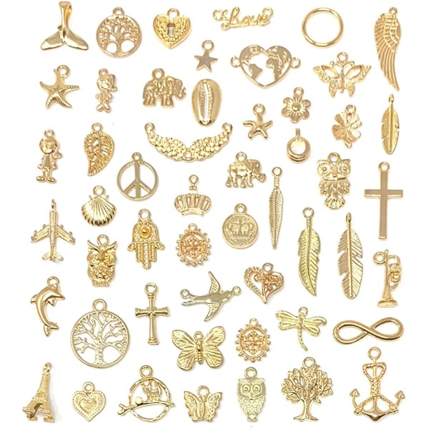 Engros Bulk 50 STK Blandede guld charms vedhæng DIY til halskæde armbånd smykker fremstilling og håndværk