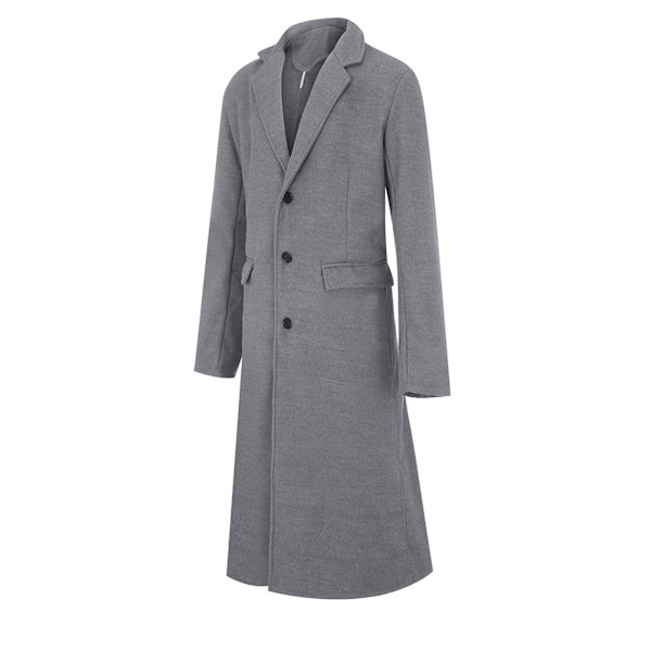 Høytidelig Herre Casual Smal Passform Ullfrakk Lang Jakke Hakkesøm Trenchcoat Grey L