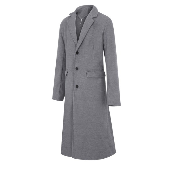 Mænds Casual Slim Fit Ulfrakke Lang Jakke Hakkeskæring Trenchcoat Grey L