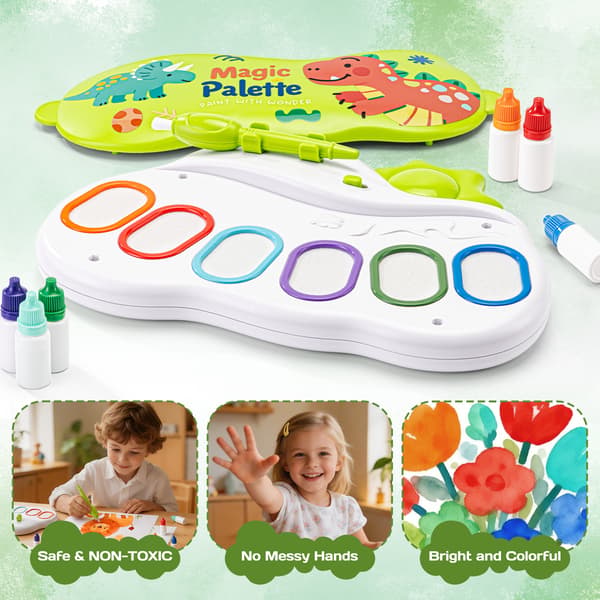 Børns Magiske Maleri Farvepalet Sæt Pædagogisk Kunstlegetøj Magic Palette - Dinosaur - Green