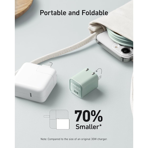 Lader, USB C GaN Lader 30W, PIQ 3.0 Foldbar PPS Rask Lader for iPhone 16 / 15 og flere serier, Galaxy, iPad, Kompatibel med MagSafe (svart) black