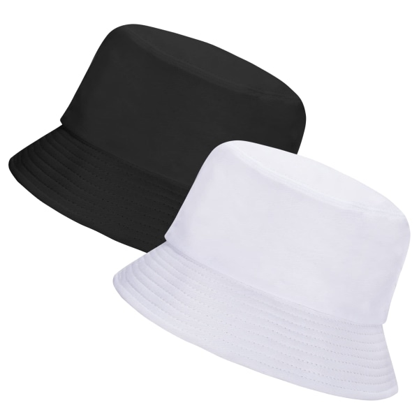 2-pak kvinders bøttehat Mænds sommerrejser Strandsolhat Udendørshat Unisex bøttehat (sort og hvid)