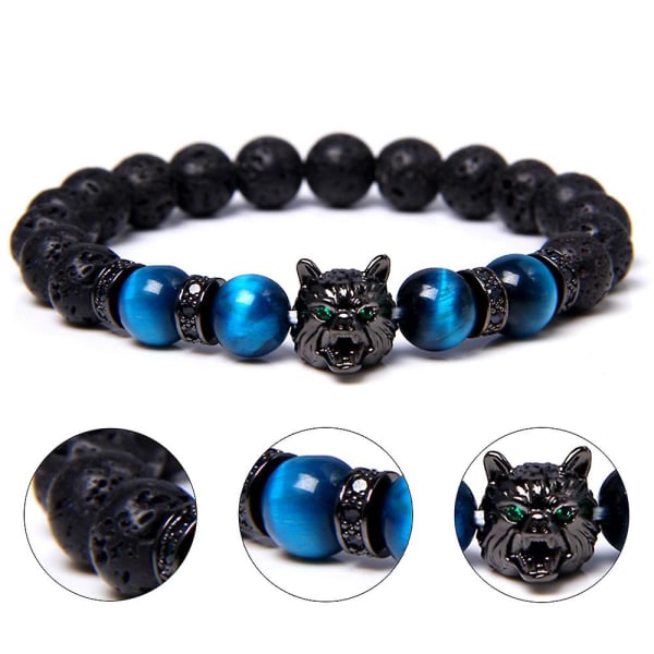 Men Beads Bracelet Black Wolf Head Energy Retro Bracelet Jewelry Gift