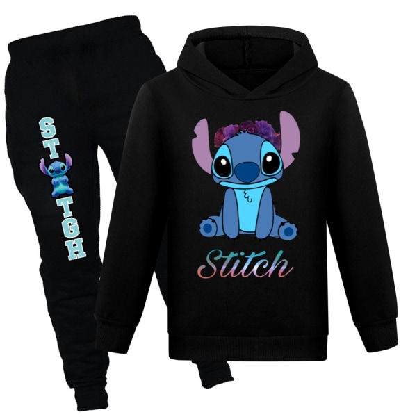 Barn Lilo och Stitch Vinter Hoodies Träningskläder Toppar+byxor svart black 160 cm