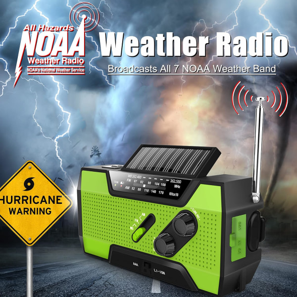 Emergency Crank Weather Radio, AM/FM/NOAA Håndsving bærbar Solar Radio med SOS Alarm