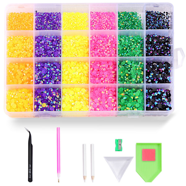 Neglekunst Rhinestones Kit med lim Rhinestones Flatback AB Crystal Nail Art Set Strass Nail Gems iriserende 1 0.38