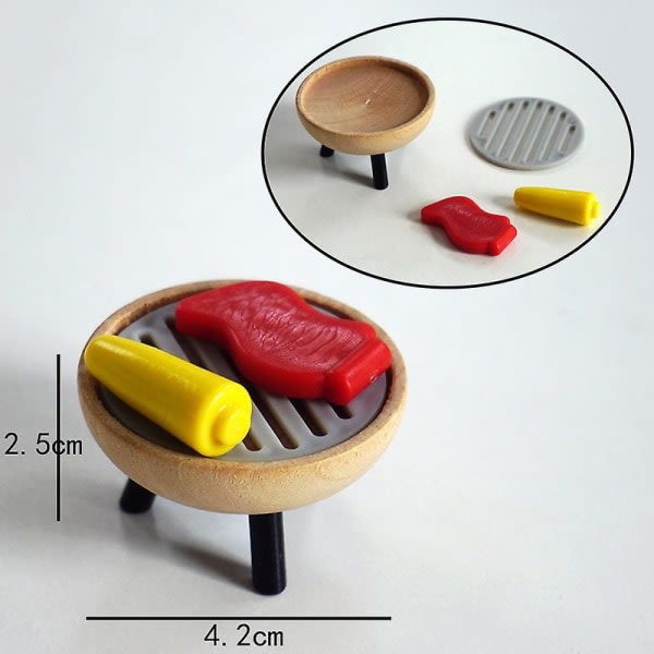 Sæt Miniature Grill Model Dukkehus Miniature Decor Mini træmøbler Lille trægrill med minibord（9.8X8X5.2CM，assorteret farve）
