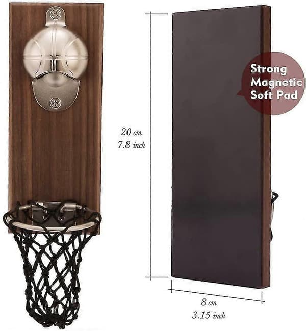 Magnetisk Basketboll Flasköppnare, Träväggmonterad Med Uppsamlare