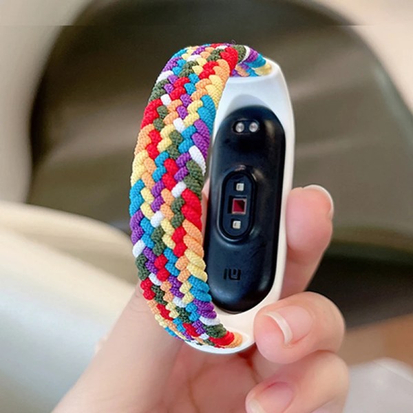 Nylon punottu rannekoru xiaomi Mi band 4 3 hihna Solo Loop NFC kello ranneke naisten älyrannekke lahja vyö Correa Mi band 7 6 5 vaaleanpunainen valkoinen pink white Mi Band 7 6 5 4 3