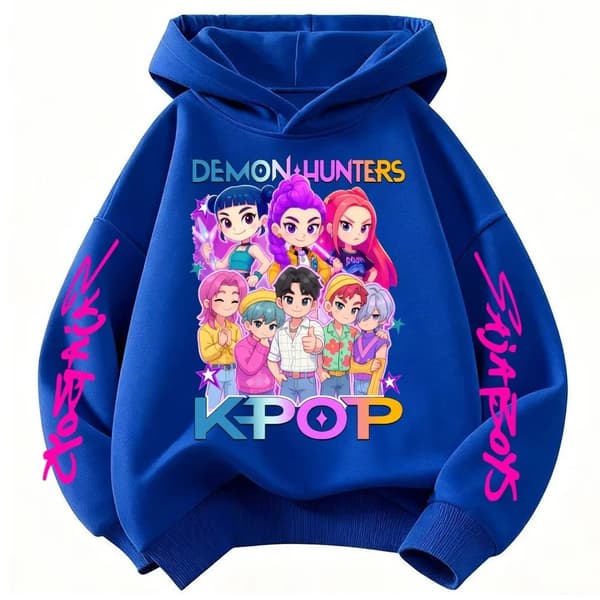Kpop Anime-huvtröja för barn, ledig och rymlig pullover för höst och vinter 068-BK-Black 1 110cm