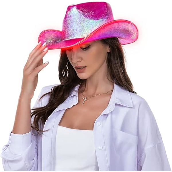 Neon Glitter Cowboy Hat - Sjov Party Disco Cowgirl Hat Blue