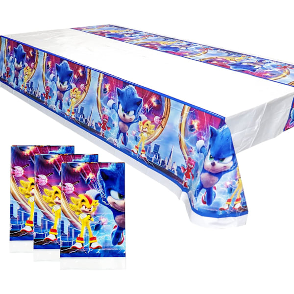 3 stk. Sonic Dug, 180cm*108cm Vandtæt Hedgehog Festdug Rektangulær Plastik Sonic til Børnefødselsdagstema