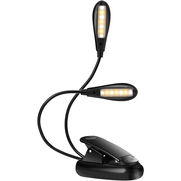Bokklämma Läslampa, 14 LED Klämma Ljus, Boklampa, USB Laddningsbar, Ögonvård, Flexibel Klämma, Svart