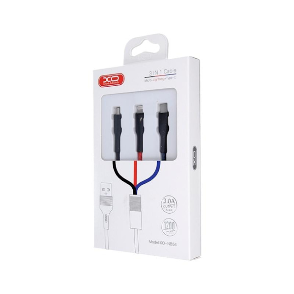 3-i-1 USB - Lightning, USB-C, microUSB Laddningskabel (3A) 1,2m 80