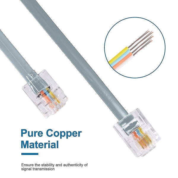 Telefonforlengelseskabel, telefonkabel med standard RJ11-plugg (størrelse, farge: grå-5 m)