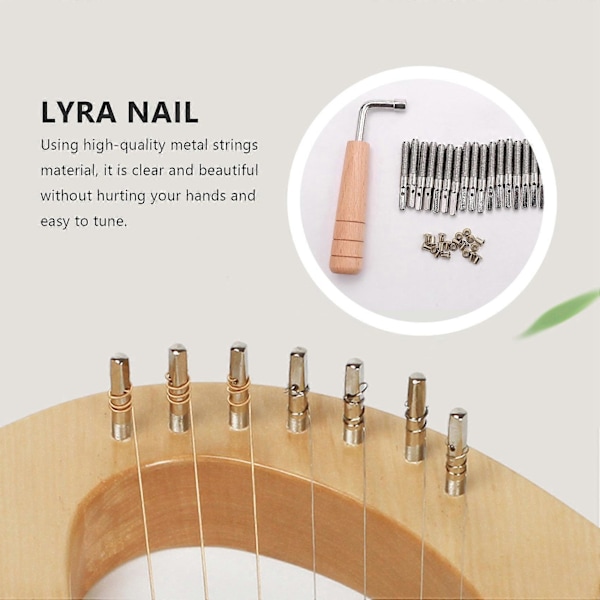 20 Stemmeskruer og 20 Nagler, med L-formet Stemmenøkkel, for Lyreharpe Liten Harpe Musica